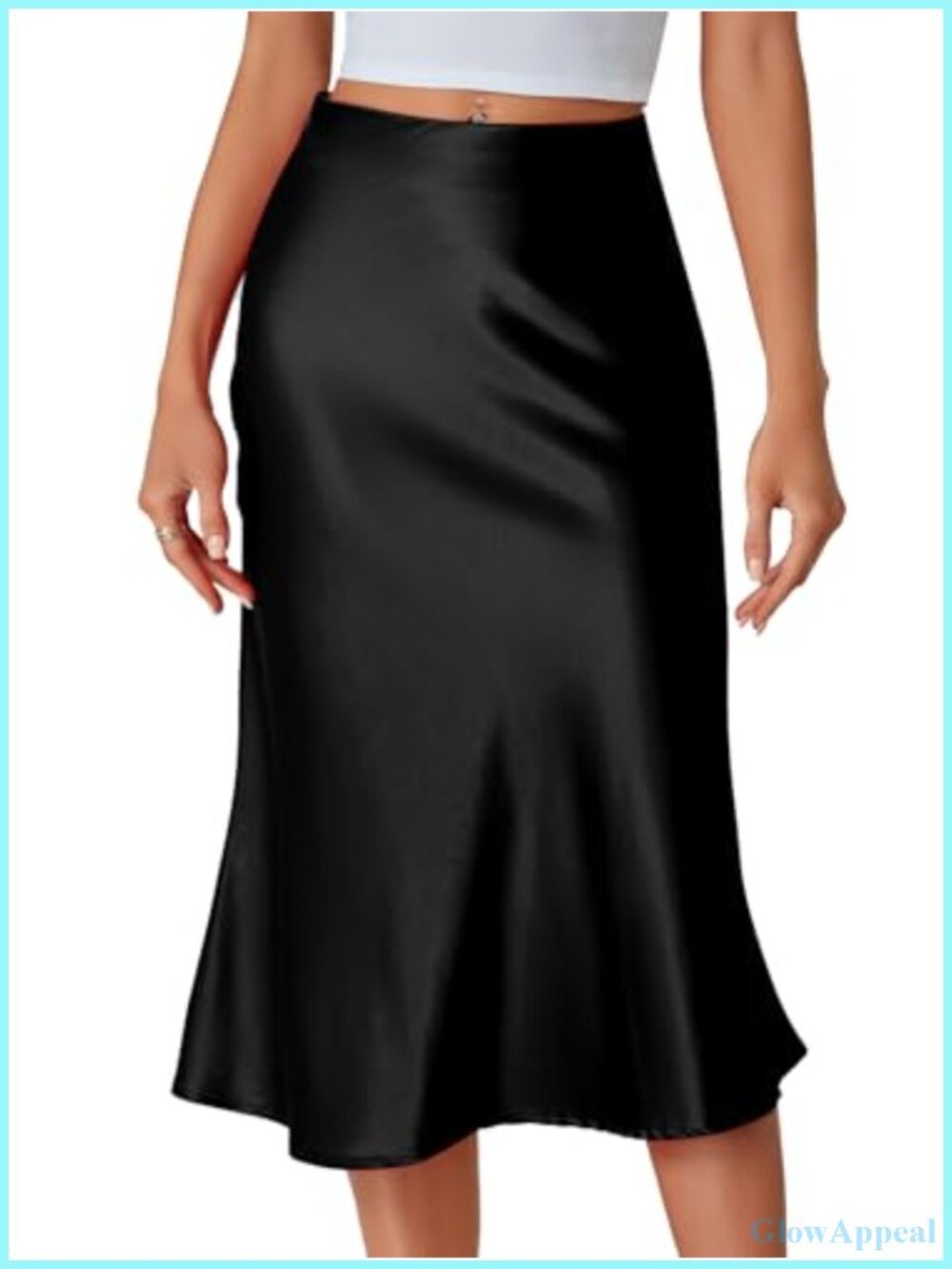 Satin Silky High Waist Flowy Midi Ruffle Skirt A-Line Work Office